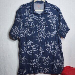 Boulder Creek Navy Blue Tropical Print SS Linen Rayon Button Down Shirt 2XL Big